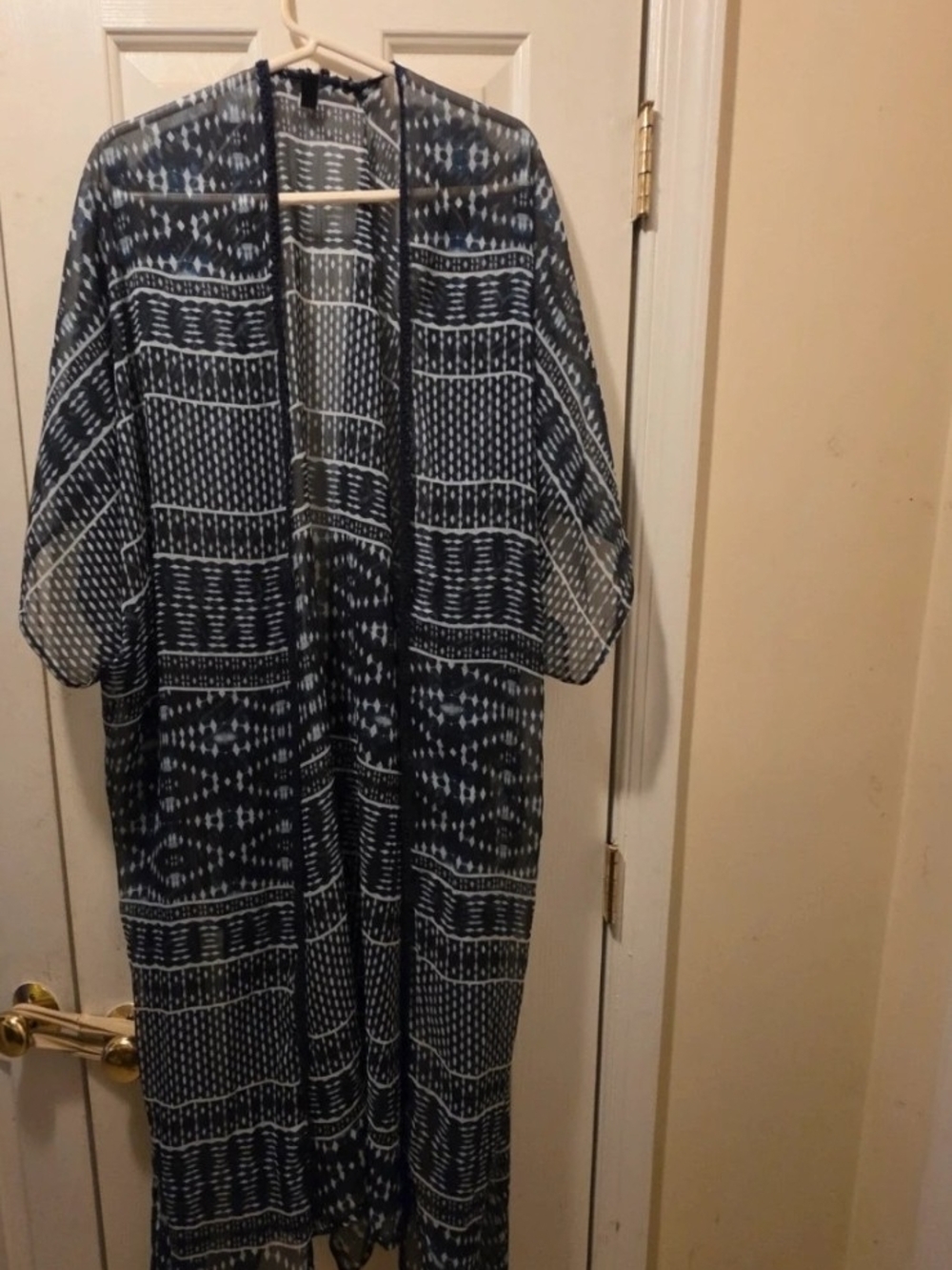 Blue Patterned Open-Front Kimono Jacket Lane Bryant